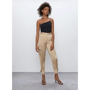 Babaton Refined Satin High Rise Beige Cargo Pants